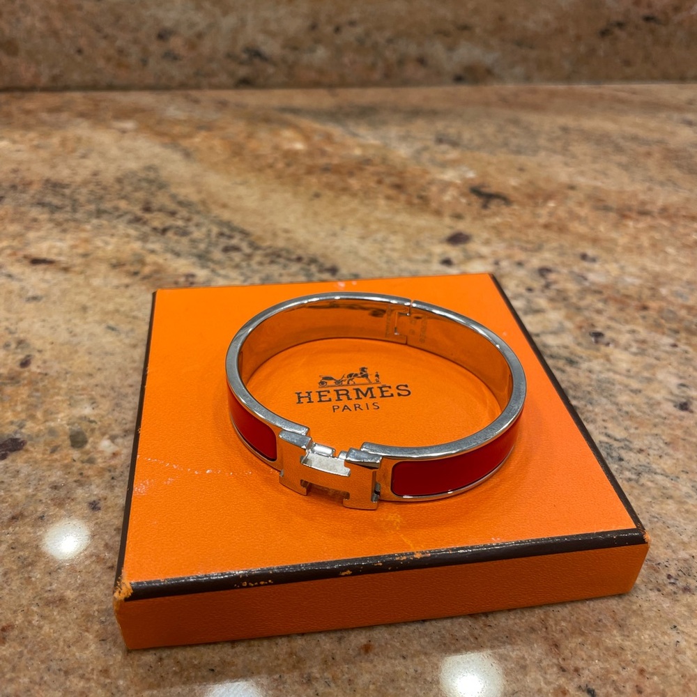 Hermes H bracelet red and silver - Picture 3 of 4